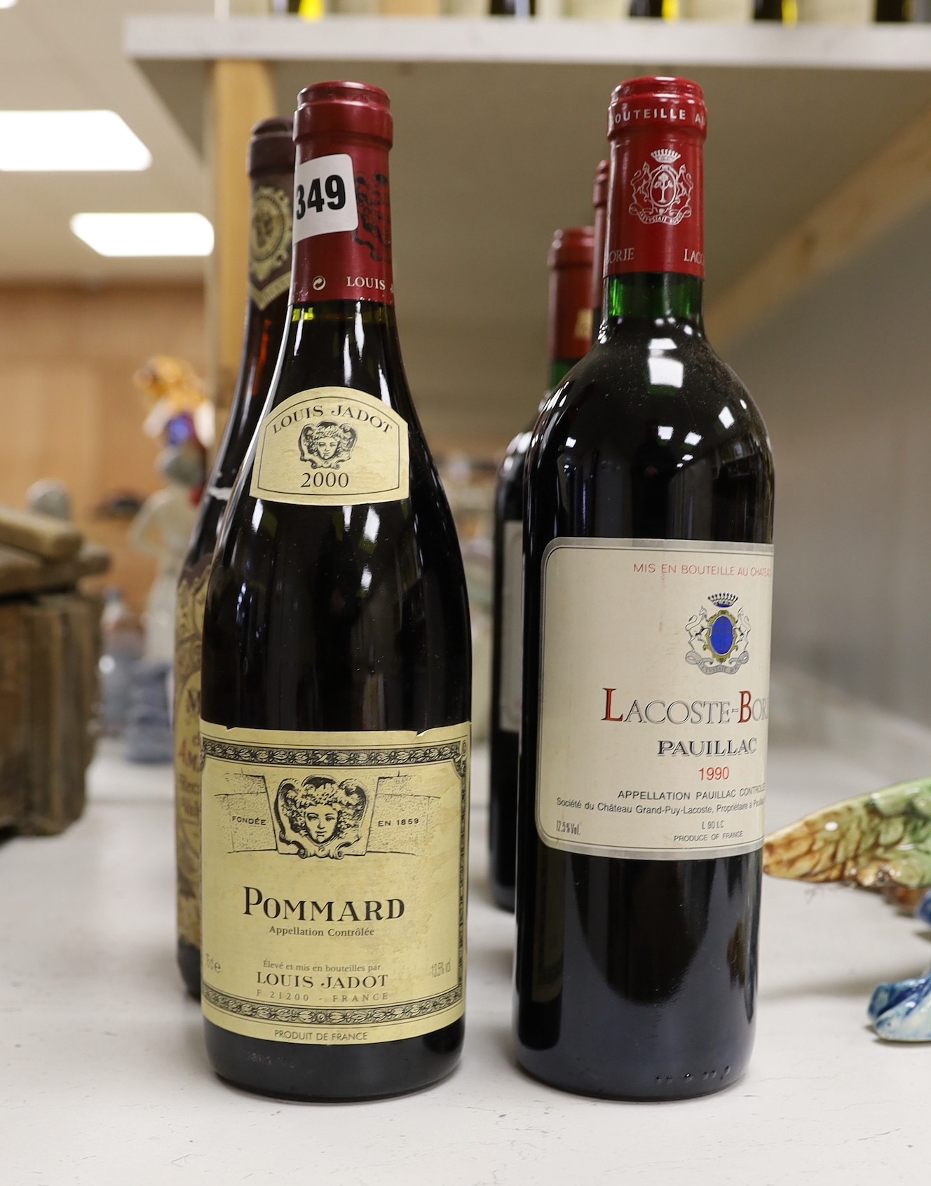 8 bottles of various red wines - Lacoste-Borie Pauillac 1990, Louis Jadot Pommard 2000, Clos Du Marquis Saint-Julien 1985, Masi Amarone 1978, Chateau Haut Bailly 1994, Les Forts De Latour 1990, Bourgogne 2002 and Mähler-